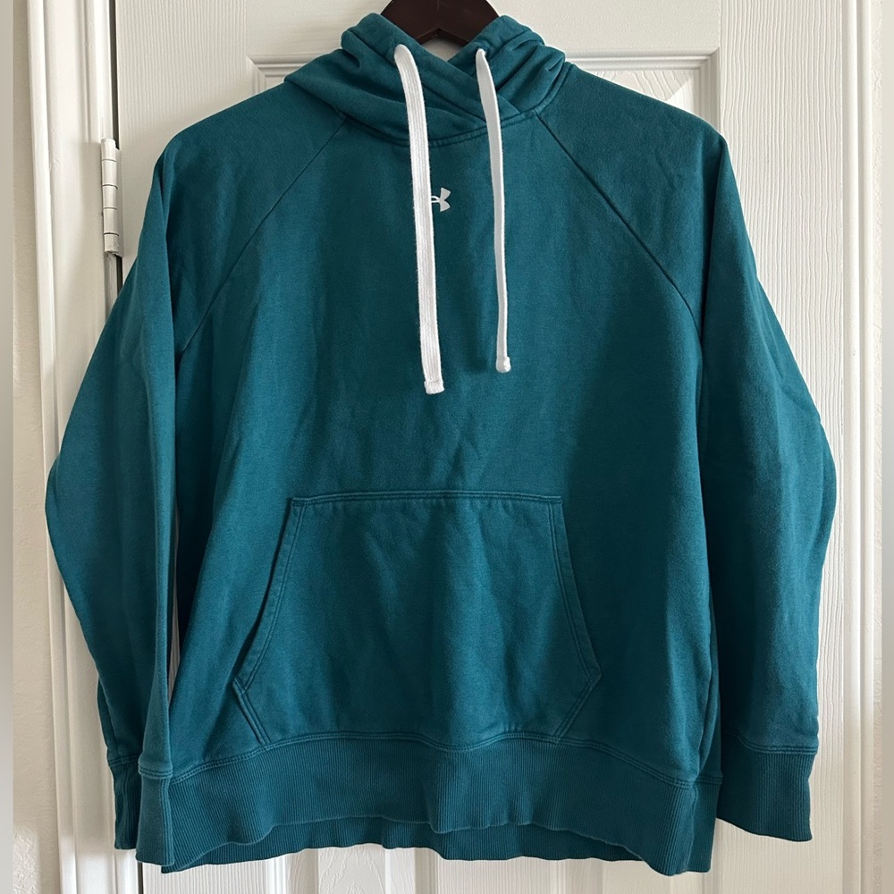 Under Armour Men's Teal Loose Fit Hoodie, Cotton Blend, Size Small